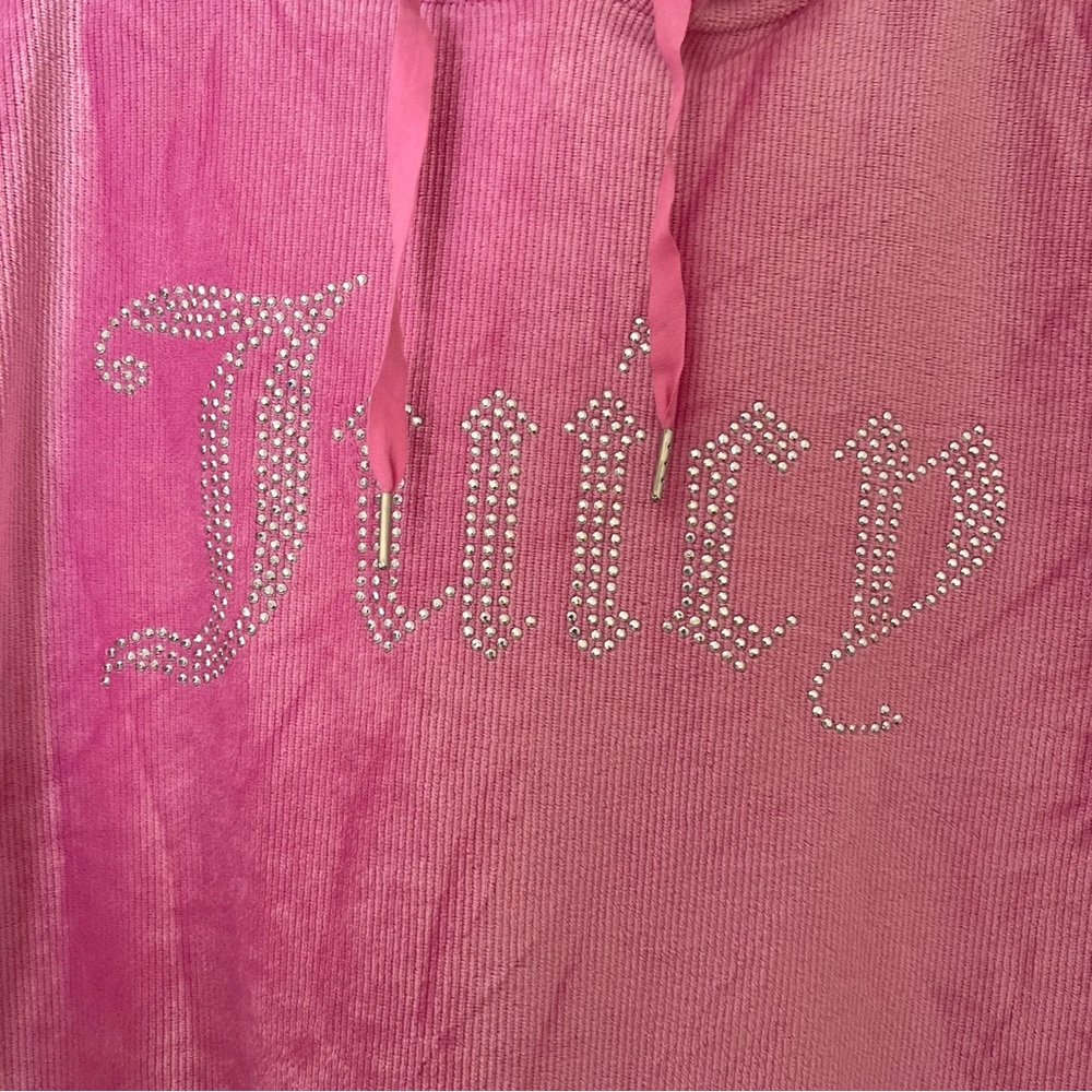 Juicy Couture Pink Ribbed Velour Y2K Bling Hoodie Size Medium - Picture 6 of 7